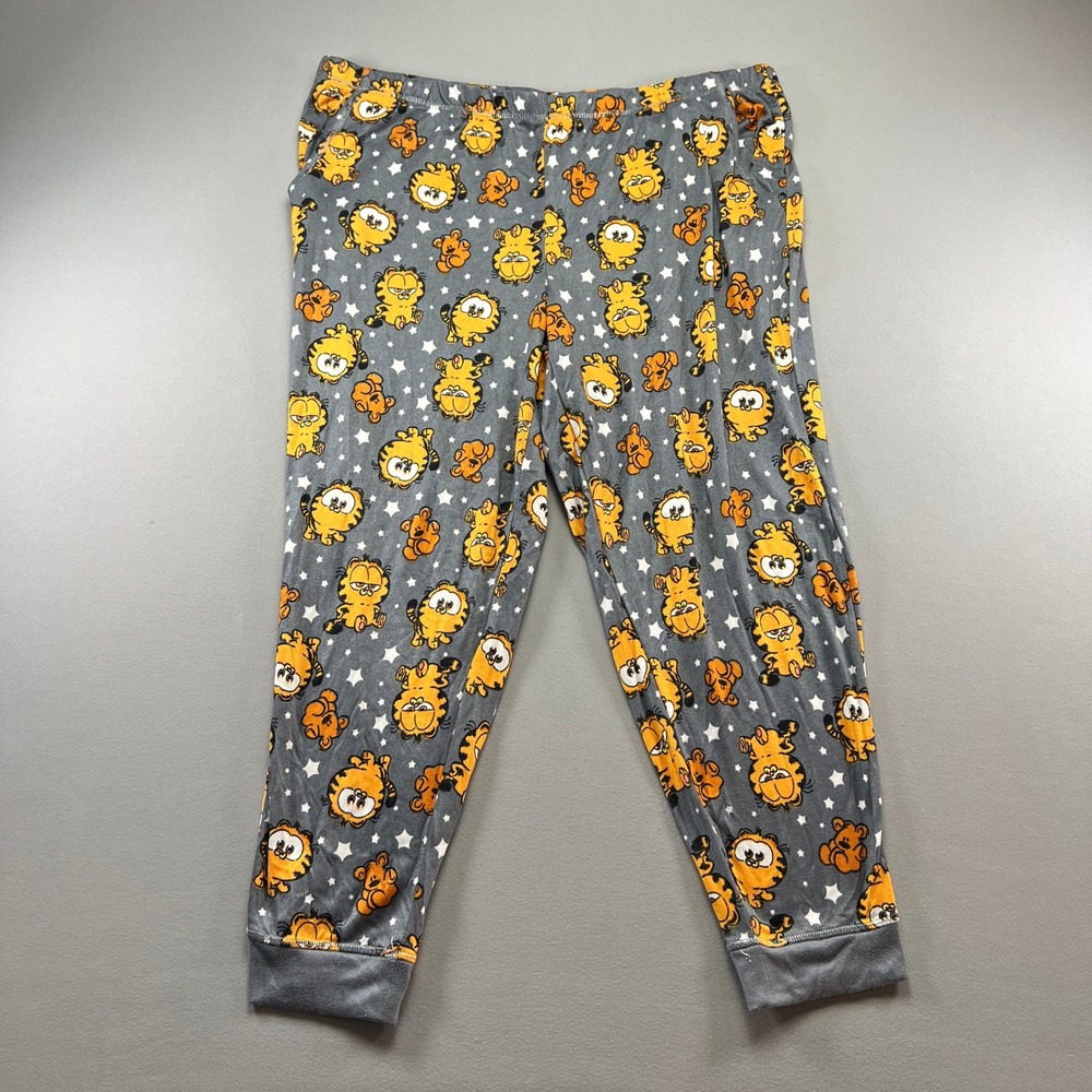 Garfield Pajama Pants Women 2X 18-20 Gray All Over Cartoon Cat Graphic Sleepwear
